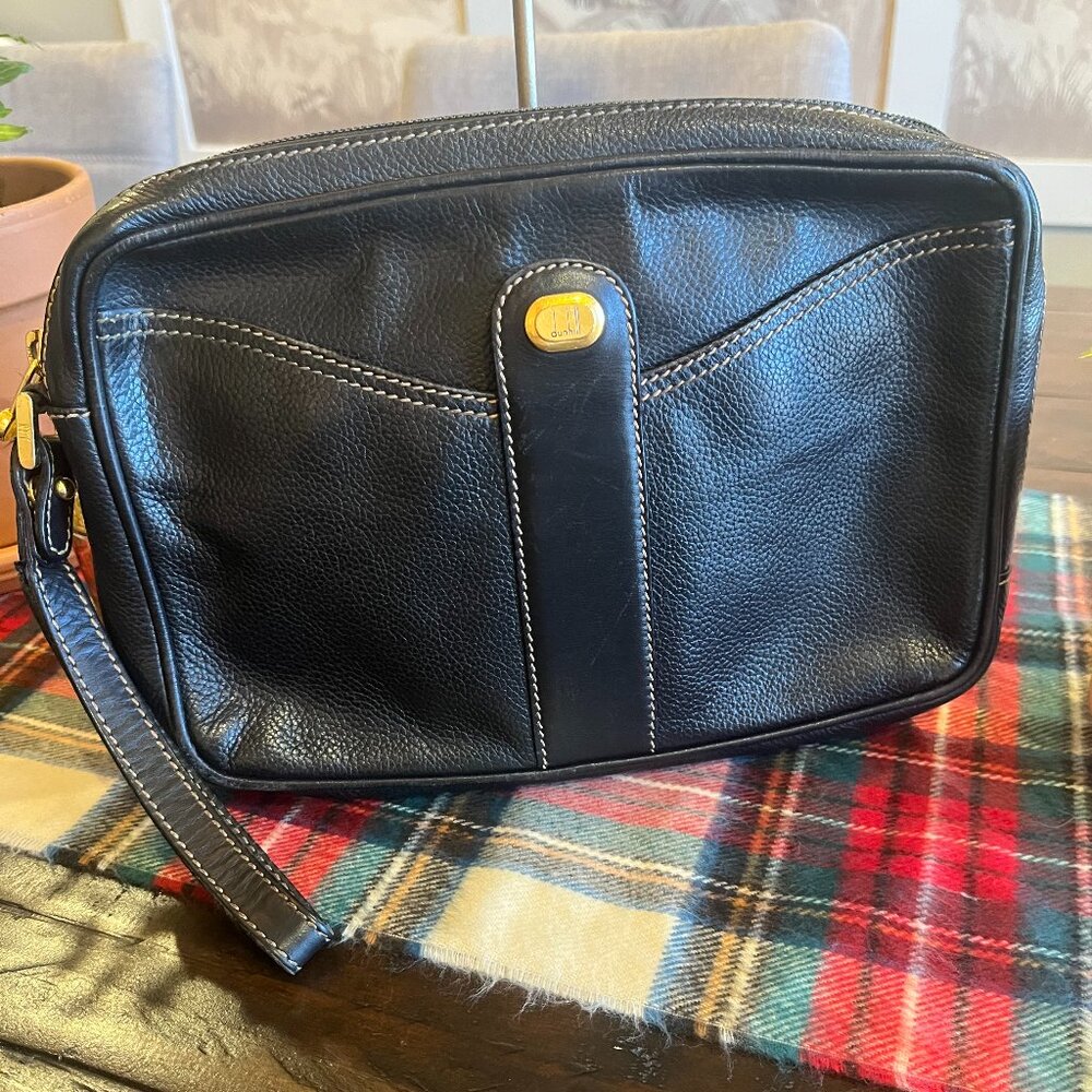 Dunhill Black Leather Zipper Clutch Bag Authentic